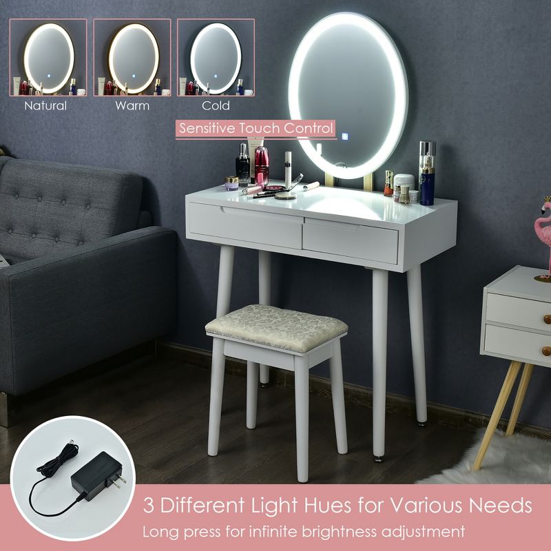 Costway Vanity Makeup Table Touch Screen 3 Lighting Modes Dressing Table Stool Set White\Black\ Gray, 5 of 12