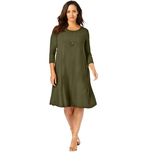 Jessica London Women's Plus Size Twisted Keyhole A-Line Dress - 16 W, Green