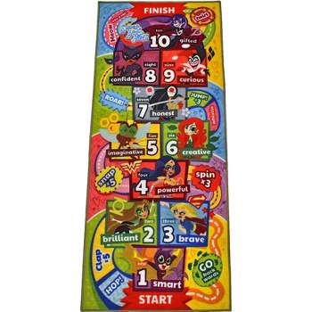 KC CUBS | DC Super Hero Girls Kids Hopscotch Number Counting Educational Learning & Game Play Nursery Bedroom Classroom Rug Carpet, 2' 7" x 6' 0"