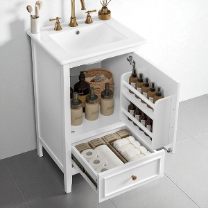 20" Freestanding Bathroom Vanity with Ceramic Semilune Sink, Drawer & Cabinet Storage, 3-Hole Faucet Mount - 1 of 4