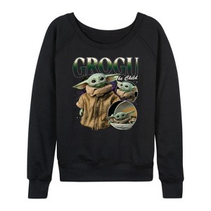 Women's - Star Wars - The Mandalorian Grogu Bootleg Lightweight French Terry Wide Neck Long Sleeve Graphic Shirt - 1 of 4