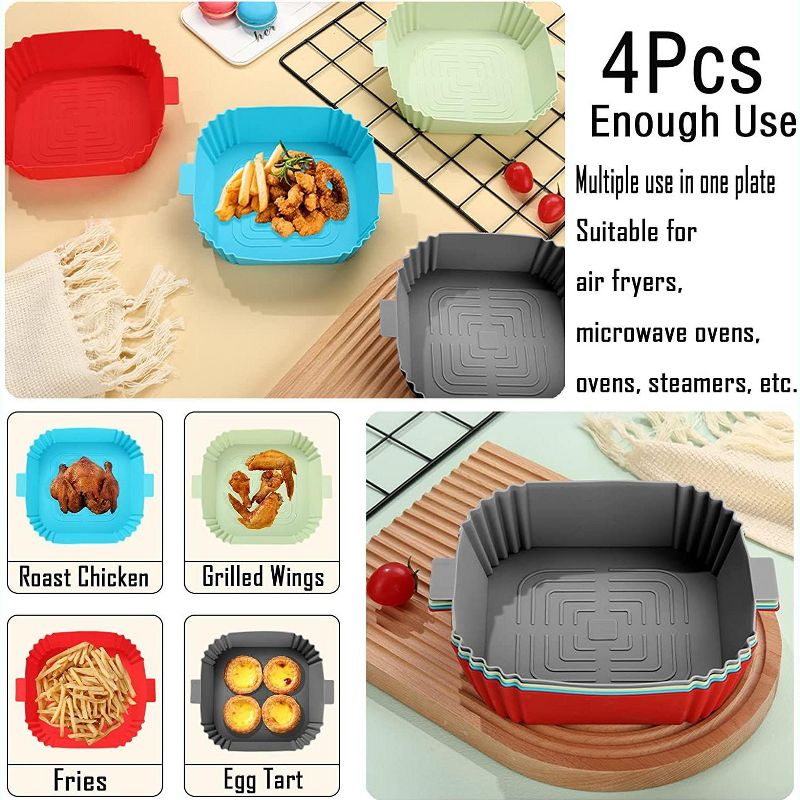 EBF Home Silicone Air Fryer Liners, 4Pcs Airfryer Liners Silicone Reusable Square Liners, Food Safe Air Fryer Liners, Air Fryer Accessories, 2 of 7