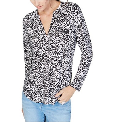 I.N.C International Concepts Womens Animal Print Pullover Blouse, Black, Medium