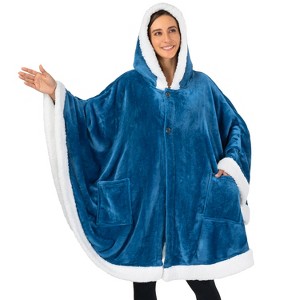PAVILIA Angel Wrap Hooded Blanket for Women Adult, Wearable Cozy Wrap Throw Fleece Shawl Cape - 1 of 4