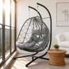 AEELLEEA Egg Swing Chair with Stand Cushion Strong Load Bearing 2 Person Hanging Wicker Hammock Chair for Indoor Outdoor Garden Patio Light Gray - 3 of 4
