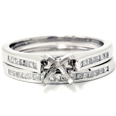 Pompeii3 7/8ct Princess Cut Diamond Semi Mount Engagement Wedding Ring Set 14K White Gold