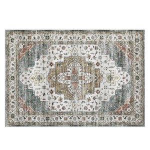 Area Rugs, Machine Washable Vintage Soft Low Pile Rugs, Oriental Accent Carpet with Non-Slip Backing,Floor Carpet for Living Room, Hallway, Laundry - 1 of 4