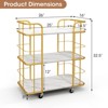 Costway 3-Tier Kitchen Storage Utility Cart Gold Rolling Bar Serving w/Lockable Casters - 3 of 4