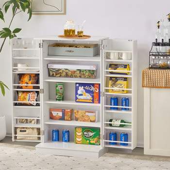 SKONYON 41" Kitchen Cabinet Pantry Storage 2 Door Floor Cabinet Freestanding with Adjustable Shelves White