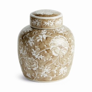 Plum & Post Province Lotus Lidded Jar - Brown & White Chinoiserie - 1 of 4