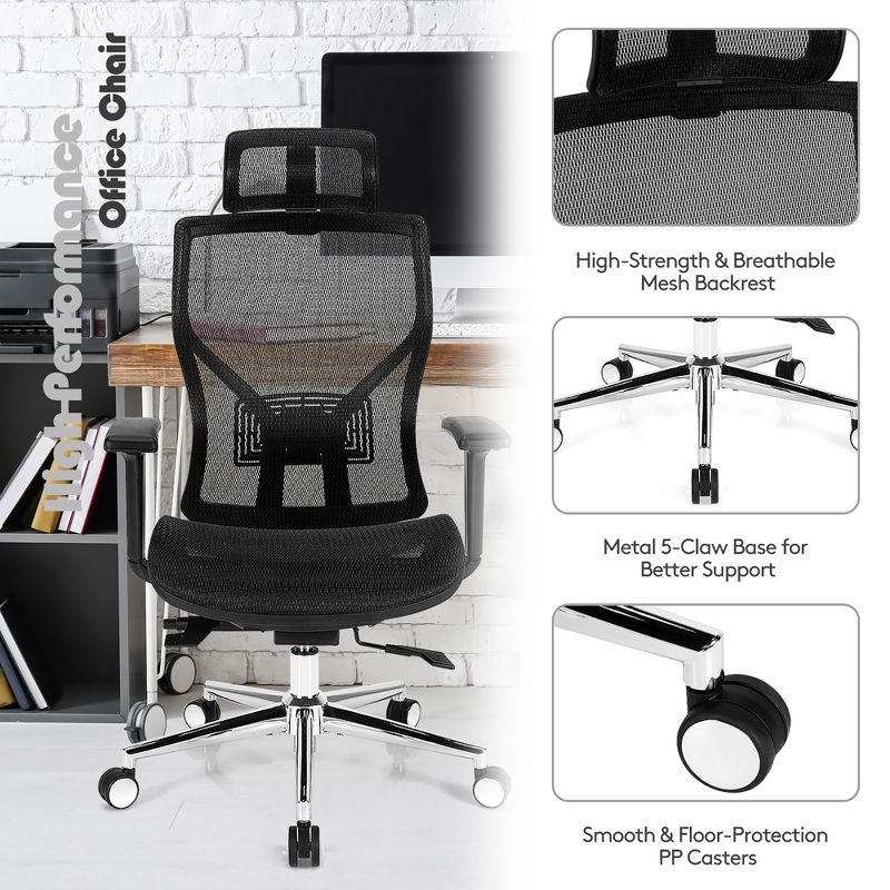 Costway Ergonomic Office Chair High-Back Mesh Chair w/Adjustable Lumbar Support, 4 of 11