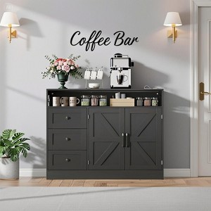 47.2" Buffet Cabinet with Storage, Modern Farmhouse Sideboard Storage Cabinet with Power Outlet, 3 Drawers and 2 Barn Doors, Large Wood Bar Station - 1 of 4