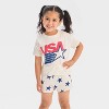 Toddler Girls' 2pc Americana USA Short Sleeve T-Shirt and Star Shorts Set - Red/White/Blue - 3 of 4