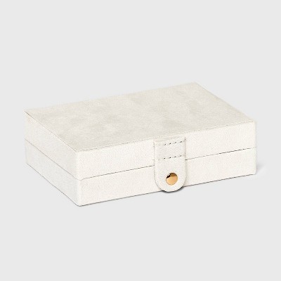 Cream Faux-Suede Two-Drawer Rectangular Jewelry Organizer Box