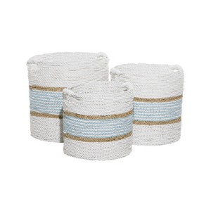 3pk Wood Coastal Storage Baskets White - Olivia & May: Nautical Decorative Wooden Tabletop Organizers - 1 of 4