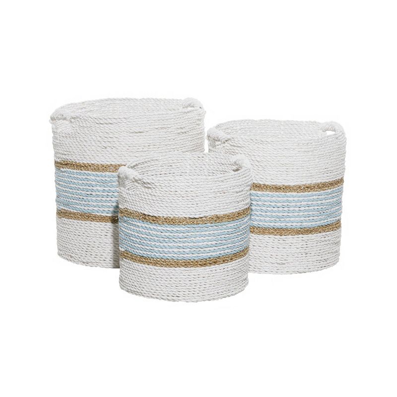 3pk Wood Coastal Storage Baskets White - Olivia &#38; May, 1 of 6