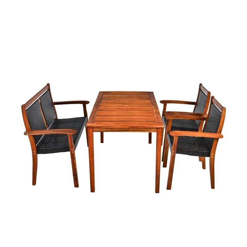 Tangkula 4 Pieces Outdoor Dining Furniture Set Patio Space-Saving PE Rattan Dining Set W/Umbrella Hole, 5 of 6