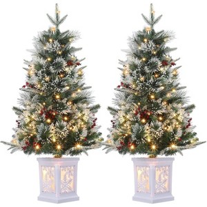 TackView Artificial Christmas Tree with 78 Warm White LED Lights, Pre-Lit Fiber Optic with Snowflakes and Red Berries - 1 of 4