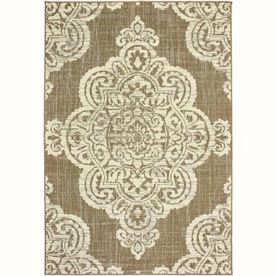 Oriental Weavers Marina 5929J Tan/ Ivory Indoor/Outdoor Area Rug - 3'7" x 5'6"