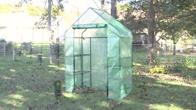 Green 37" Portable Walk-In Greenhouse with Iron Frame and Shelves