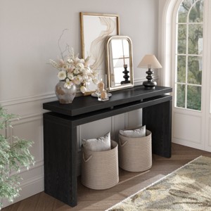60" Farmhouse Console Table with Double Board Suspension & Solid Wood Wide Legs for Entryway or Living Room-Baofuwish - 1 of 4