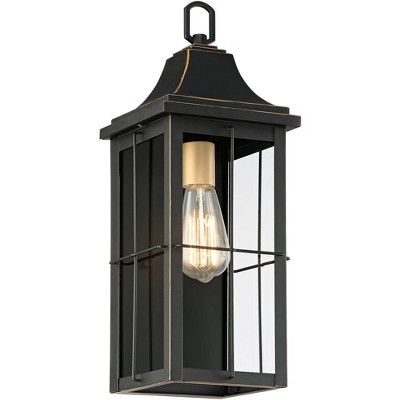 John Timberland Traditional Outdoor Wall Light Fixture Black Warm Gold 18 1/2" Clear Glass Panels for Exterior House Porch Patio