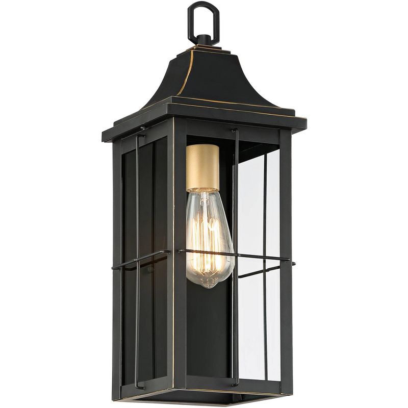 John Timberland Sunderland Vintage Outdoor Wall Light Fixture Black Warm Gold 18 1/2" Clear Glass Panels for Post Exterior Barn Deck House Porch Yard, 1 of 8