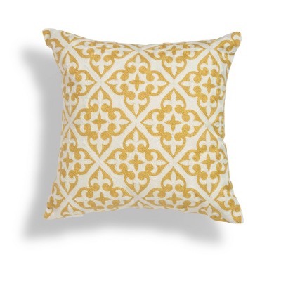 18"x18" Amber Crewel Geometric Embroidered Throw Square Pillow Gold/White - Sure Fit