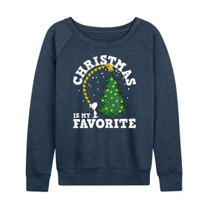 Women's - Peanuts - Christmas Is My Favorite Lightweight French Terry Wide Neck Long Sleeve Shirt - 1 of 4