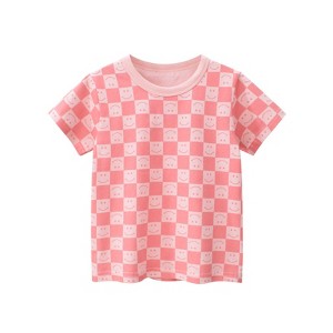 MyKids-USA Baby Girl Plaid Pattern Smiley Print O-Neck T-Shirt In Summer Pink 100 (2-3Y) - 1 of 4