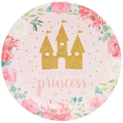 Sparkle and Bash 80Pcs Pink Princess Castle Design Disposable Paper Plates 7" for Birthday Party Supplies