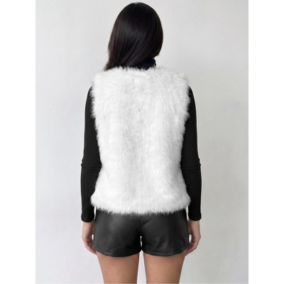 Женские жилеты INSPIRE CHIC Women's Open Front Sleeveless Faux Fur Soft Fuzzy Waistcoat Winter Outerwear Vest S White — фото 3