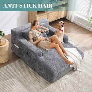 MOONMISS Chenille Interior Lazy Sofa Chaise longue Armchair with three pillows and armrests Sleeping Sofa Bed - 1 of 4