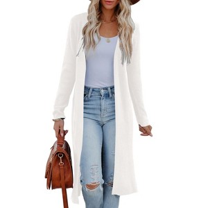 Womens Cardigan Knee Length Ribbed Open Front Cardigan Lightweight Sweater Jacket - 1 of 4