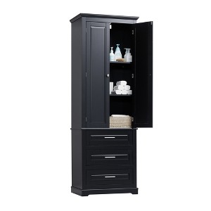 TiramisuBest Tall Storage Cabinet with Three Drawers for Bathroom/Office, Black - 1 of 4