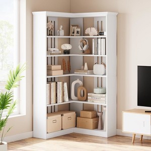 72.8" Farmhouse Corner Bookshelf, 5-Tier L-Shaped Bookcase with Storage - Tall Display Shelf for Living Room, Office, Bedroom - 1 of 4