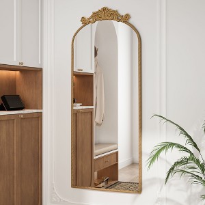 NicBex Vintage Arched Full Body Mirror with Carved Applique on Top & Bottom, Hanging Wall Mounted Mirror for Bedroom Living Room Entryway - 1 of 4
