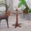 GlasFlength Coffee Tables Round Side Table Small Drink Table Small Accent Pedestal Table for Living Room Corners, Brown, 15.75"*15.75"*21.65" - 2 of 4