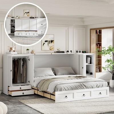 Whisen Clever Design Queen Size Murphy Bed, Folded into a Cabinet with USB Port, Wardrobes and Drawers