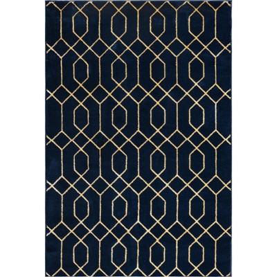 Navy Blue Gold Trellis 6' x 9' Rectangular Area Rug