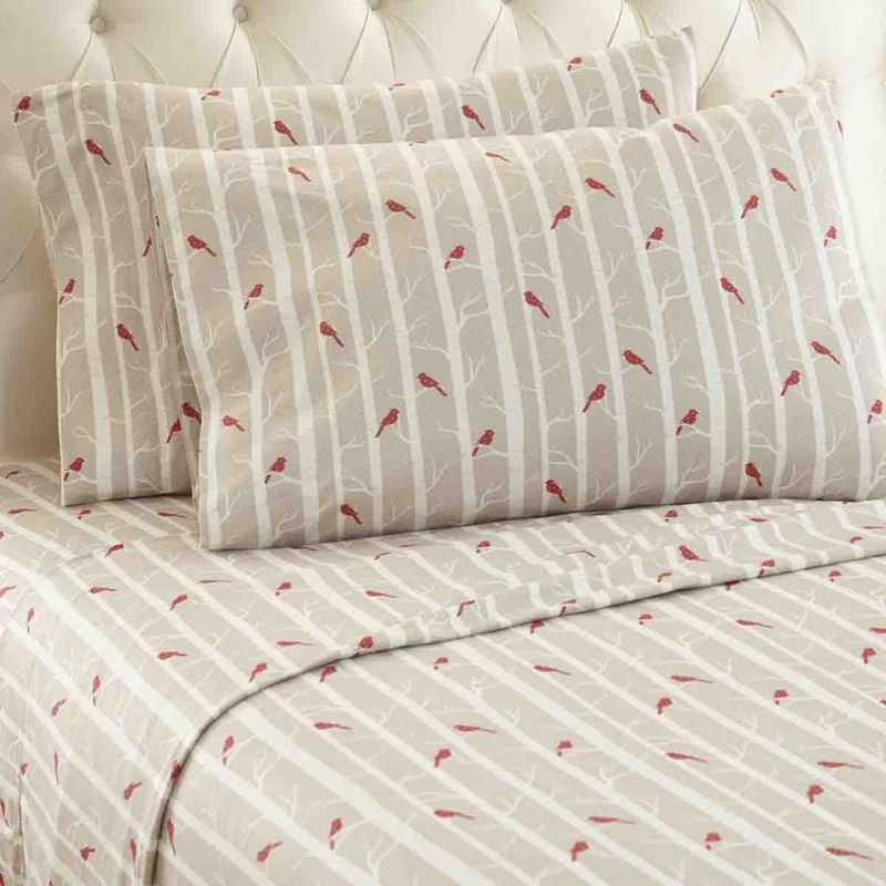 Micro Flannel Shavel Durable & High Quality Luxurious Printed Sheet Set Including Flat Sheet, Fitted Sheet & Pillowcase, Twin - Cardinals, 1 of 4