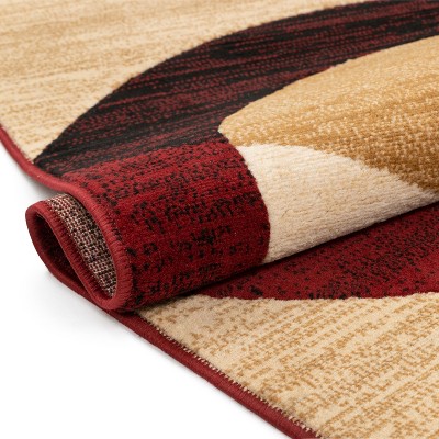 Modern Geometric Red Synthetic 5' x 7' Easy-Care Area Rug