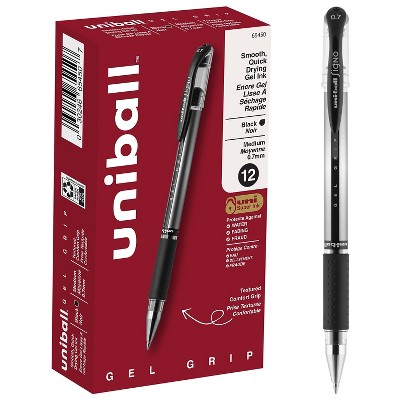 uni-ball Gel Grip Gel Pens Medium Point Black Ink Dozen (65450)