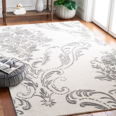 Ivory and Grey Hand-Tufted Wool Floral 4' x 6' Area Rug