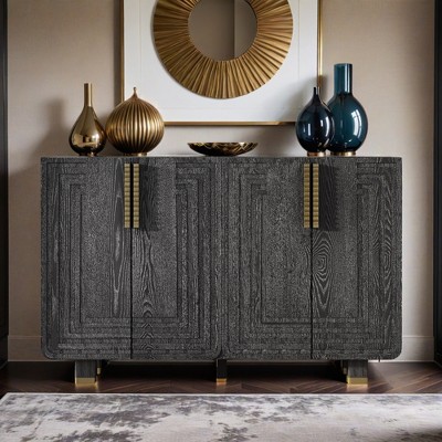 54" Retro Buffet Cabinet with Storage, 4-Door Vintage Fluted Sideboard Cabinet with Adjustable Shelves - Leovsnove