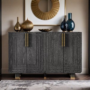 54" Retro Buffet Cabinet with Storage, 4-Door Vintage Fluted Sideboard Cabinet with Adjustable Shelves - Leovsnove - 1 of 4