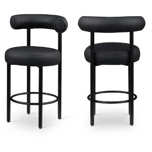 Meridian Furniture,Bordeaux Black Vegan Leather Counter Stool, Set of 2 - 1 of 4