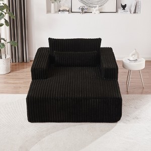 75-Inch Corduroy Lounge Sofa Chair, No Assembly, Plush Corduroy Fabric, High-Resilience Sponge, Fluffy Sleeper Chaise with Backrest Pillow - 1 of 4