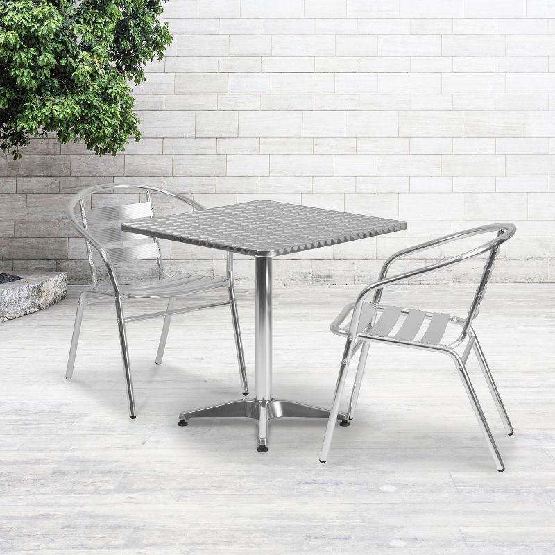 Flash Furniture Lila 27.5'' Square Aluminum Indoor-Outdoor Table Set with 2 Slat Back Chairs, 2 of 5