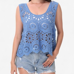 Anna-Kaci Women's Crochet Sleeveless Tank Top with Floral Open Knit Pattern and Scalloped Hem Detail - 1 of 4